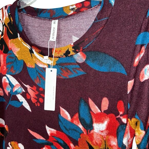 NWT Igenjun Floral Long Sleeve Shift Dress Size Small Button Detail‎ Asymmetric - Picture 4 of 6